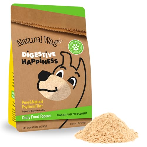 Natural Wag Digestive Happiness 100% All-Natural Psyllium Husk Powder for Dogs - Single Ingredient Fiber Dog Food Topper Mix-in - Aids Regularity and Gut Health Supports Digestion & Elimination