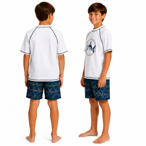 Image of iXtreme Boys Swim Set - 2 Piece Rash Guard Short Sleeve Swim Shirt and Boys Swim Trunks for Infants Toddlers & Big Boys