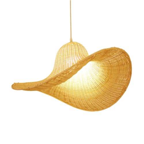 Suspension en bambou tressé chapeau 50 cm lustre salon