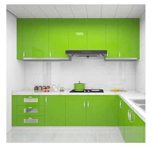 Image of HOME13 Green Glossy Peel & Stick Wallpaper - Vinyl, Self-Adhesive, Removable, Waterproof for Kitchen Countertop Cabinet (24x100 Inch)