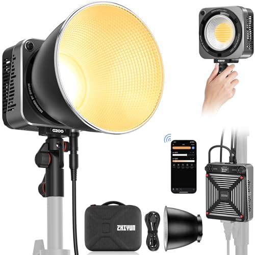 ZHIYUN MOLUS G200 [Oficial] 200W Luz de Video con Montura Bowens, Luz Continua fotografia con Sistema de enfriamiento DynaVort Ultra silencioso, Control de aplicación ZY Vega, 85800Lux/m 2700K-6500K