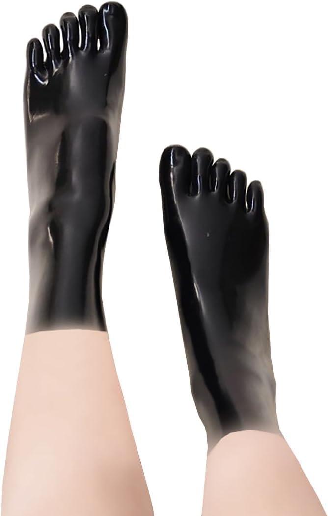 Calcetines Cortos de Látex con Puntera de Goma,Color Negro Sexy de Látex Accesorios Para Mujeres y Hombres
