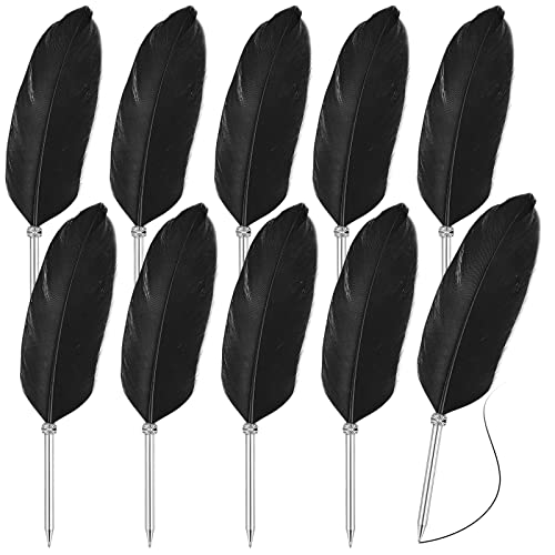 12 Pcs Stylos à Bille en Plume Stylo à Bille en Plume d'Encre Stylo en Plume Vintage Stylo Moelleux Doux Stylo de Signature de Mariage pour Fête Bureau École, 10,6 Pouces de Longueur (Noir) Cover