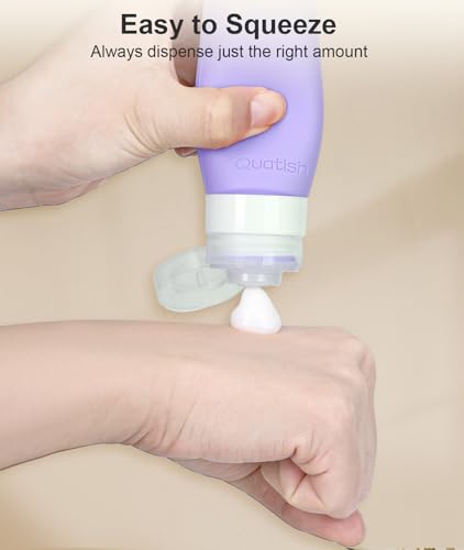 Image of Quatish Travel Bottles for Toiletries, Original Patented Leak Proof Travel Size Containers, 3 oz Tsa Approved Silicone Shampoo and Conditioner Bottles, 4 Pack,，Purple