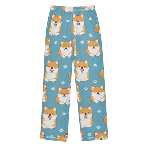 Dog on Blue Boys Pants Boys Athletic Pants Long Pant for Boywith Pockets Wide-Leg Size 6-14Y