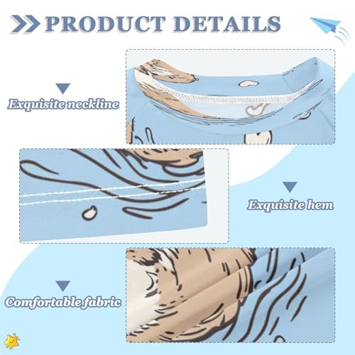 Boys Short Sleeve T-Shirts Blue Capybara Otter Animal Rashguard Kids Swim Shirts Sun UPF 50+3