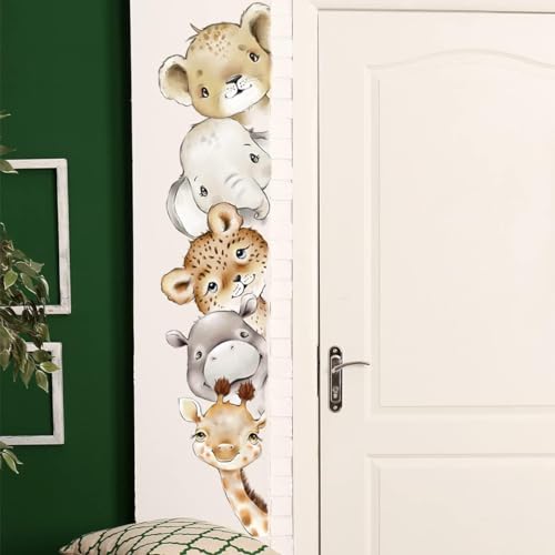 Image of 51.18x10.94 Inch Watercolor Jungle Animal Wall Decals Forest Animal Wall Sticker Elephant Lion Monkey Wall Decals for Baby Nursery Playroom Bedroom Classroom Kindergarten Wall Decor