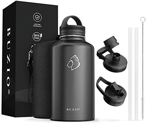 BUZIO 1800ml Stainless Steel Insulated Water Bottle Flask Jug, Water Bottle with Straw Lids, Half Gallon Canteen Metal Thermo Mug Hydro Jug, Double Vacuum Hot Cold Water Bottles,Indigo Crush