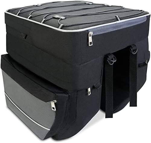 Pucuwu Bike Bag 3 in 1 Bicycle Pannier Bags, 68L Large Capacity Waterproof Bicycle Rear Seat Carrier Trunk Bag with Reflective Trim, Multifuction Commuter Saddle Bags with Rain Cover