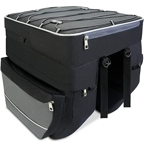Pucuwu Bike Bag 3 In 1 Bicycle Pannier Bags, 68L Large Capacity Waterproof Bicycle Rear Seat Carrier Trunk Bag With Reflective Trim, Multifuction Commuter Saddle Bags With Rain Cover #TOP11