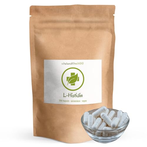 L-Histidin hochdosiert - 200 vegane Kapseln - 1000 mg pro Tagesportion - Fermentationsgewinnung - Glutenfrei, Sojafrei, GMO frei - Deutsche Herstellung