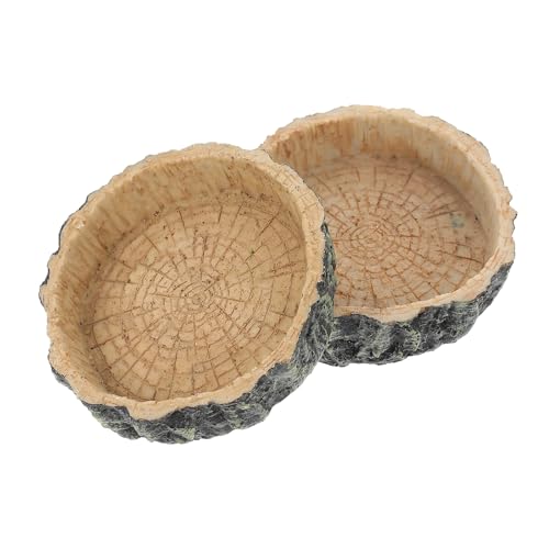 FONDOTIN 2個 爬虫類用餌皿 水入れボウル トカゲ ヘビ カメなど小型ペット対応 自然木目模様 耐久性と 性を備えた多機能フィーディングボウル