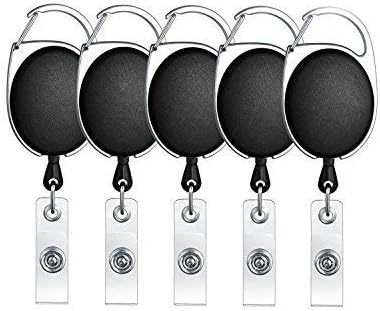 RangTeq I. D. Card Retractable Holder Oval Badge Yo Yo Clip (Black) - 5 Pcs