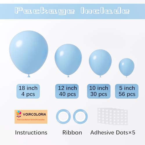 Image of Voircoloria 130pcs Light Blue Balloons Different Sizes 18 inch 12 inch 10 inch 5 inch Baby Blue Balloons for Boys Girls Birthday Baby Shower Gender Reveal Wedding Children's Day Decorations