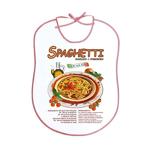 MAGIE DI CASA Adult Bib with Transfer – Bib 45 x 60 cm with Transfer – Made in Italy, Fun, Parties, Dinners, Cook, Chef, Chef (Spaghetti Basic)