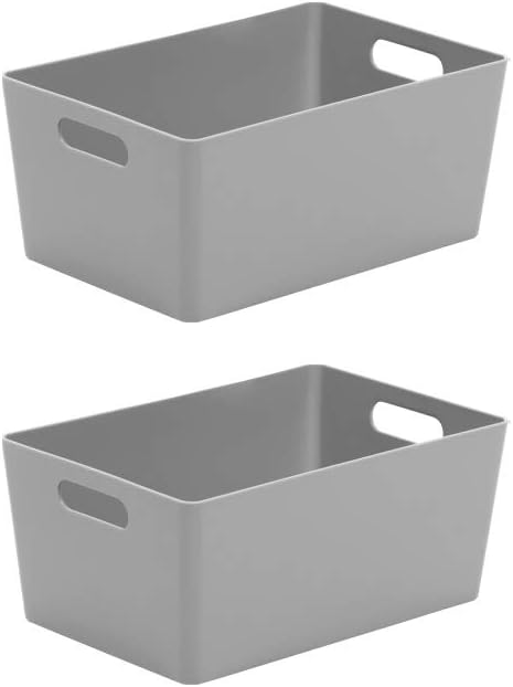 4.02 Cool Grey Plastic Studio Storage Baskets Office Home & Kitchen Tidy Organiser 25.5 x 17 x 11cm (2 Baskets)