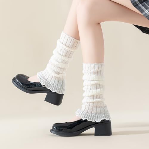 Mcool Mary 4 Pairs Leg Warmers for Women Winter Long Leg Warmers Ruffle Knit Soft Warm Long Boot Socks3