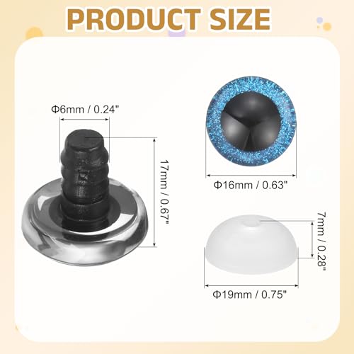 MECCANIXITY 12 Pcs Glitter Safety Eyes, 16mm Plastic 3D Crochet Doll Eyes with Washers and Drawstring Bag for Puppet Bear DIY Crafts Stuffed Animals Making Supplies, Blue - Image 2