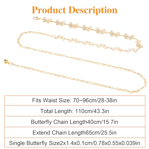 Women Butterfly Waist Chain, Metal Rhinestones Waist Belt for Dresses3