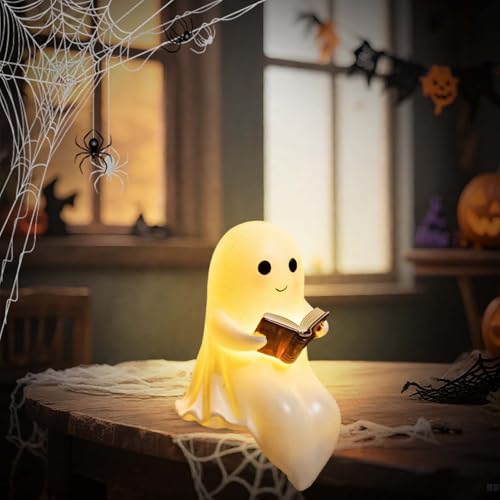 Tktouci ハロウィン ゴースト ランタン | かわいい ゴースト ナイトランプ | レジン フィギュア ハロウィン センターピース | ベッドサイド テーブルトップ ブックシェルフ ホームオフィス ベッドルーム キッズルーム ドミトリー 用 [3]