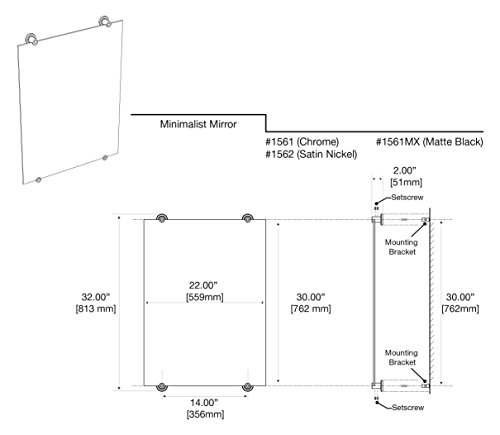 Gatco 1561 Latitude II Fixed Mounted Minimalist Frameless Mirror, Chrome, 30 Inch H x 22 Inch W/Wall Mounted Vertical or Horizontal Rectangle Bathroom Vanity Mirror with Chrome Brackets by Gatco - Used condition - Image 3