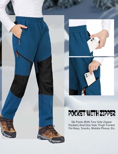 Image of Kids Winter Pants Fleece Lined Waterproof Boys Ski Pants Thermal Outdoor Softshell with Zipper Pockets
