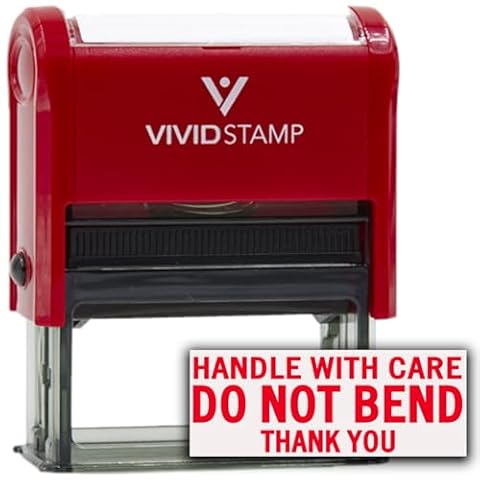 Stempel mit Aufschrift "Handle With Care Do Not Bend", selbstfärbender Gummistempel, Rot