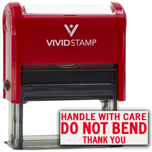 Stempel mit Aufschrift "Handle With Care Do Not Bend", selbstfärbender Gummistempel, Rot