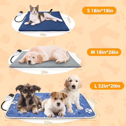 Dog Heating Pad 34\"*21\" for Outdoor Cat, Heated Dog Bed with Adjustable Temperature & Timer, Indoor Warming Waterproof Pet Heating Pad Mat with Chew Resistant Cord, Replacement Cover for Puppy Kitten
