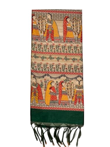 Image of Sanavi's Saree Kuthir Pure Handloom Tussar Ghicha Madhubani Printed Silk Saree with Blouse Piece inside