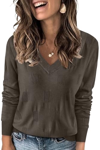 WIHOLL Sweaters for Women V Neck Long Sleeve Tops Fashion Lightweight Pullover Clothes Fall Outfits 2025