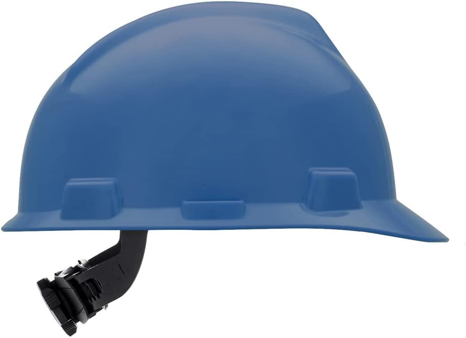 MSA 475359 V-Gard Cap Style Safety Hard Hat With Fas-Trac III Ratchet Suspension | Polyethylene Shell, Superior Impact Protection, Self Adjusting Crown Straps - Standard Size in Blue