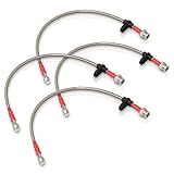 AJP Distributors 4PC Front & Rear Silver Stainless Steel Braided Oil Disc Brake Lines Cables Hoses Kit Red End Cap Compatible/Replacement For Civic EK EJ EM JDM 1996 1997 1998 1999 2000 96 97 98 99 00