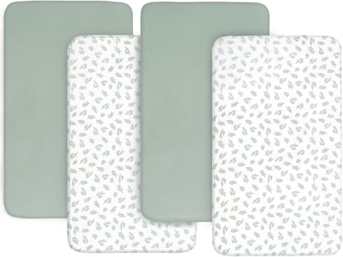 Next to Me Crib Sheets 4 Pack,Ultra Soft Sheets Fitted 83x50cm,Compatible with Chicco Next2Me & Tutti Bambini Cozee Crib Mattress,Green Leaf