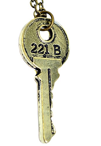 Beaux Bijoux Detective Sherlock Sherlock Holmes The Key to 221B Collar - Colgante de Sherlock's Apartment's Key Baker Street 221B (tono dorado), Oro, Sin piedra