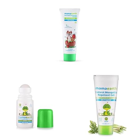 Mamaearth 100% Natural Berry Blast Kids Toothpaste 50 Gm& Natural Anti Mosquito Body Roll On 40ml.(Pack of 1) & Natural Mosquito Repellent Gel 50ml. (Pack of 1)