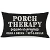 PANDICORN Farmhouse Throw Pillow Cover 12×20 Inch Porch Therapy Session in Progress Black Outdoor Rustic Front Porch Patio Decorations Lumbar Decorative Throw Pillows Cases for Party Room Couch Decor