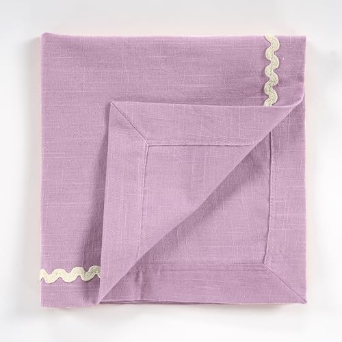 Image of FINGERCRAFT Cloth Napkins Set of 6, 18x18 Inch, 100% Cotton Table Napkins with RIC Rac Scallop Lace Trim, Reusable Washable Dinner Napkins for Wedding, Party, Dining & Home Decor (Lavender)