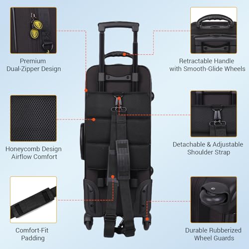 Omebaige Sax Cases With Wheels, Lightweight Alto Sax Case for Eb Alto Saxophone, Rolling Alto Saxophone case, Backpack with Removable Straps; (IF-ROLLING-ALTOSAX)