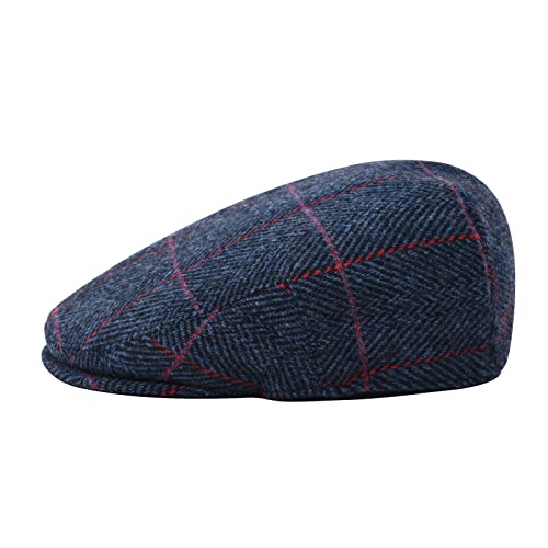 FEINION Men's Wool Tweed Newsboy Ivy Cap Gatsby Golf Flat Hat (Plaid Navy, 7 3/4) - Image 2