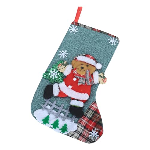 Calcetines navideños de tela, bolsa de calcetines de Navidad, calcetines colgantes para decoración de fiestas, juego de dibujos animados de Navidad, color rojo (D, talla única)
