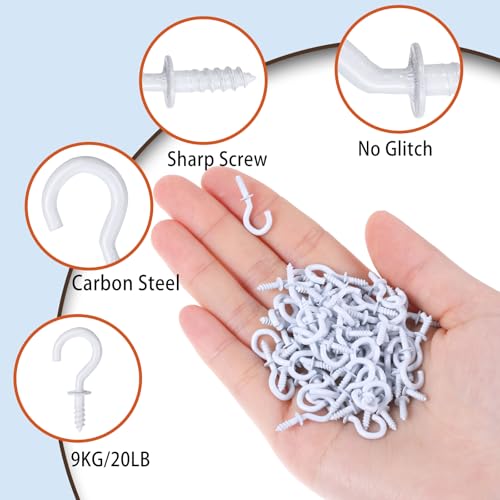 KALIONE 100 Stück Kleine Schraubhaken, Auge Schraube Deckenhaken Mini für Holz in Haken hängende Pflanzen Kunst Dekorationen Schlüssel Weihnachtsdekoration Ideal für Garten (Weiß)