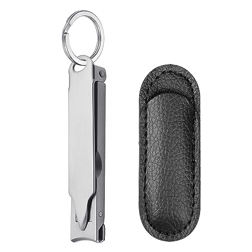 XGIZMOO Ultra Thin Portable Fingernail Clipper Small Pocket Folding Nail Clippers, Wide Jaw Cutter with Keychain Curved Trimmer, Flip Open Brushed Finish (Small-Brushed) — view 3