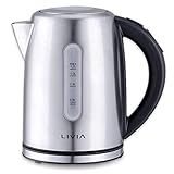 LIVIA Edelstahl Wasserkocher mit Temperatureinstellung, Digital, LED-beleuchtet, 1.2 Liter, 2000W, Auto-Off, Warmhaltefunktion