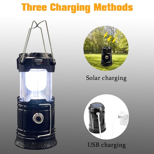 2-Pack Collapsible Camping Lantern XTAUTO Solar USB Rechargeable Portable Lightweight Waterproof LED Flashlight Survival Kits for Indoor Outdoor Home Emergency Light Power Outages Hiking Hurricane