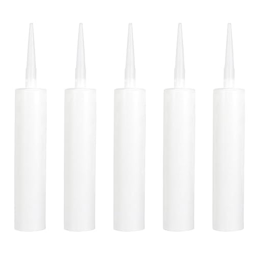 DOITOOL 5 Pack Refillable Empty Caulk Tubes 20 Oz Plastic Sealant Cartridges with Plunger Caps for Home Repairs Tile Grout Filling Crack Sealing