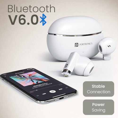 Image of Portronics Twins one in Ear Earbuds with Deep Bass, Upto 30 Hours Playtime,13mm Dynamic Driver, Game /Music Mode, Bluetooth V6.0, Voice Assistant, Type C Fast Charging Buds, Lightweight Design(White)