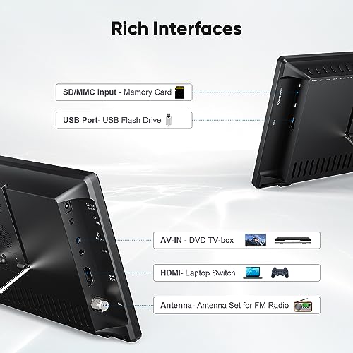 Eyoyo 9 Inch Portable TV with Dual Tuner ATSC and NTSC, 1366x768 Small TV Monitor Support HDMI, AV, USB and FM Radio with Battery and Car Charger, Remote Control for Car, RV, Kitchen and Camping