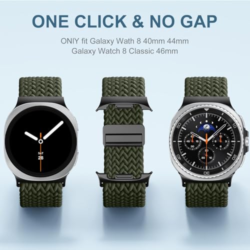 Image of VEMIGON Nylon Braided Magnetic Band Compatible with Samsung Galaxy Watch 8 /8 Classic, Elastic Fabric One Click No Gap Sport Strap for Galaxy Watch 8 40mm 44mm /8 Classic 46mm