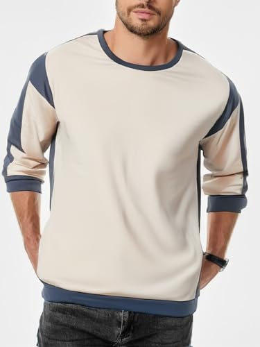Mens Color Block Sweatshirt Long Sleeve Crewneck Casual Patchwork Pullover Shirt Spring Fall Tops3